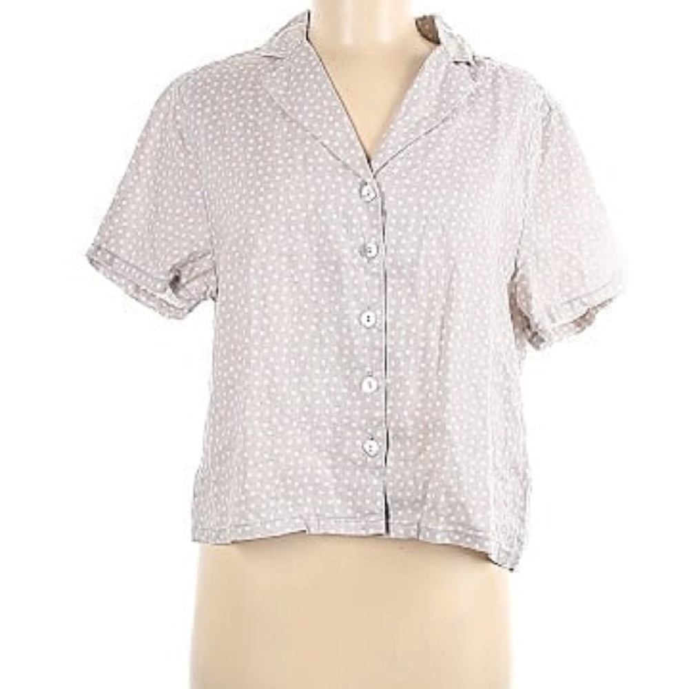 Rachel Zoe Linen Polkda Dot Collared Boxy Fit Crop Size XS